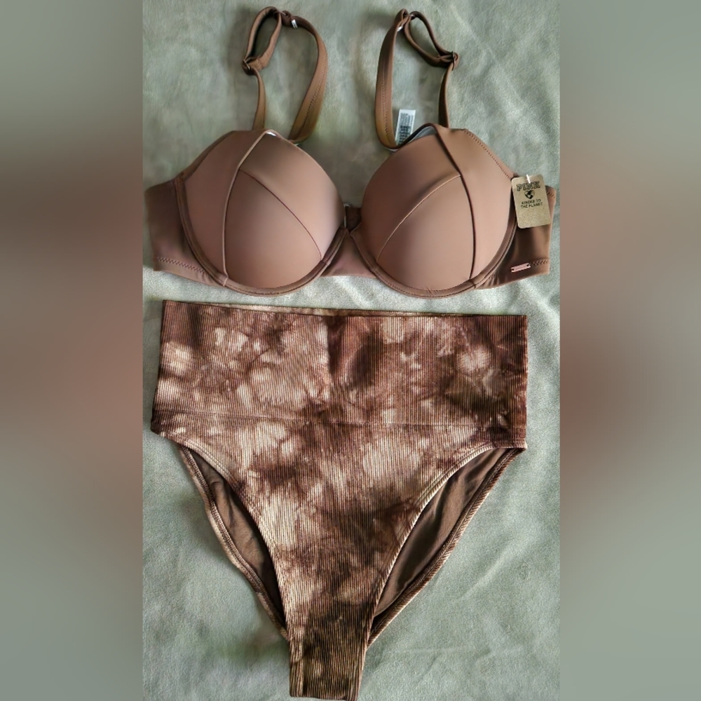 Sale MDD VS PINK Swim PushUp Bikini Top Seamless High Waist Cheeky Bottom Set